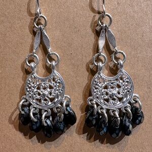 Handmade Silver Beaded Chandelier Earrings with Sterling Silver Backing